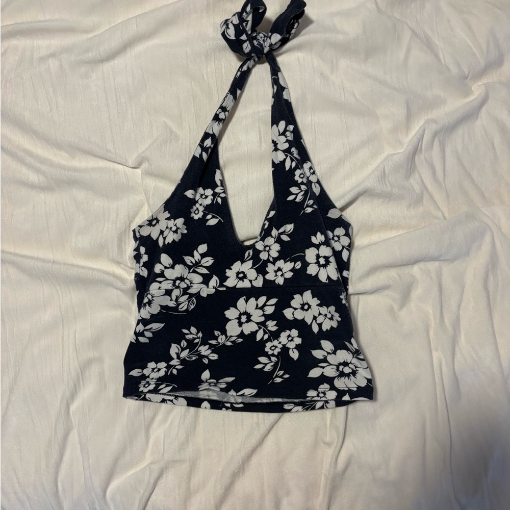 Hollister navy and white halter top